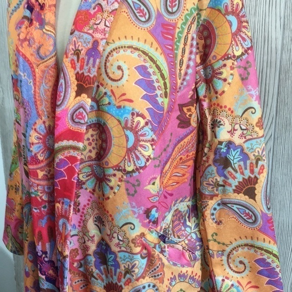 C.o.z.y. Pink Paisley Open Fringed Jacket Size Large - Picture 4 of 14